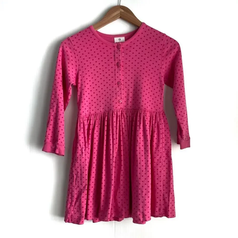 Hannah Andersson pink polka dot long sleeve dress button front size 8